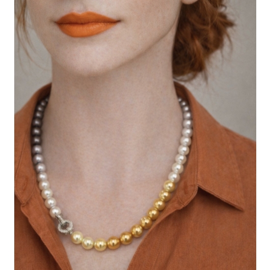 Naszyjnik z pereł w odcieniach szarości i złota – wyrazisty detal do stylowych stylizacji.