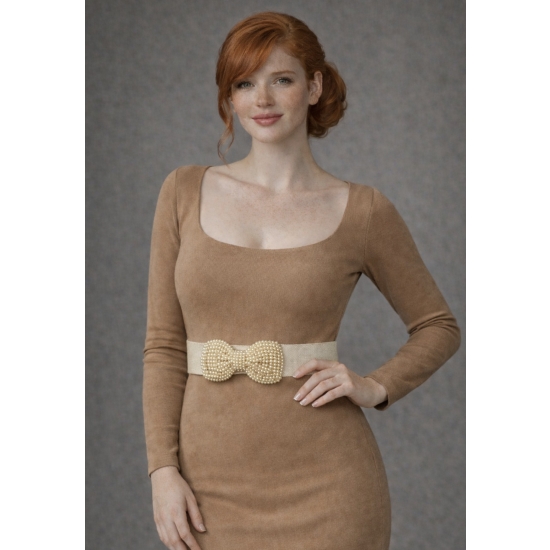 Elastyczny pasek z perłową kokardą – romantyczny detal w kolorze bieli i ecru