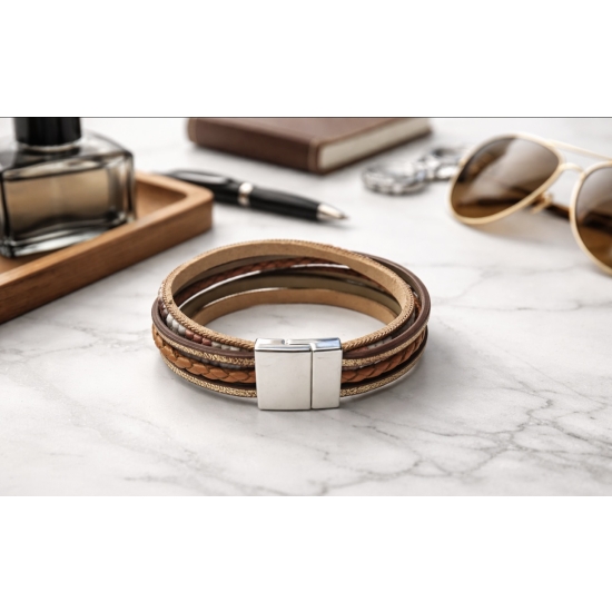 Bransoletka w odcieniach beżu, karmelu i pudrowego różu – naturalna elegancja na nadgarstku.