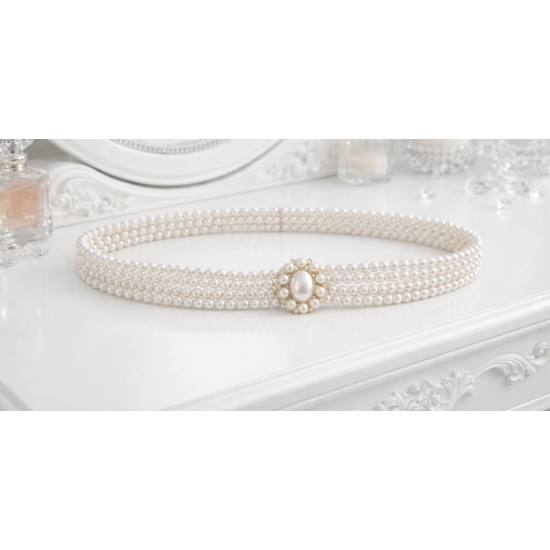 Elastyczny pasek z pereł z ozdobną klamrą – subtelna elegancja.