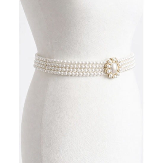 Elastyczny pasek z pereł z ozdobną klamrą – subtelna elegancja.