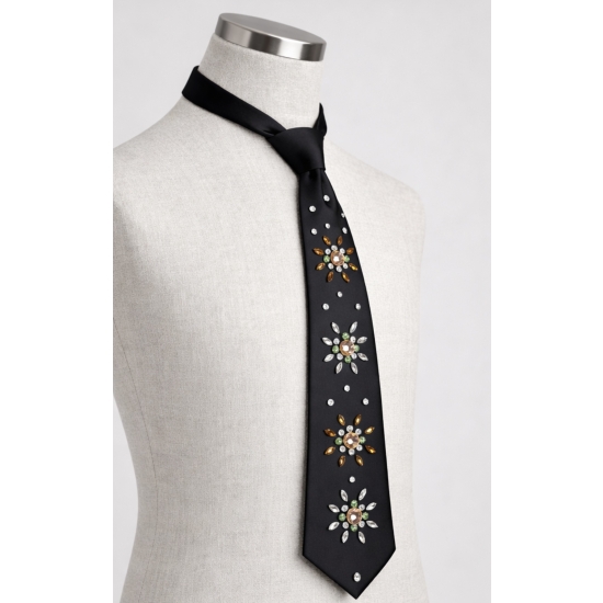 Krawat biżuteryjny z kolorowymi kryształkami – elegancja z charakterem.