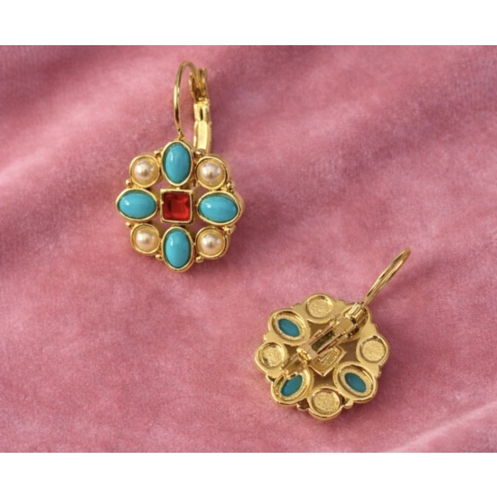 Kolczyki w stylu vintage z turkusem i perłami.