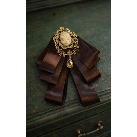 Barkowa broszka vintage z kokardą