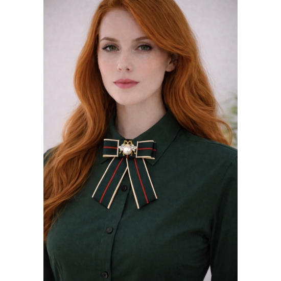 Elegancka broszka w formie kokardy z dekoracyjną perłą – stylowy dodatek inspirowany klasyczną elegancją z wyrazistym charakterem.