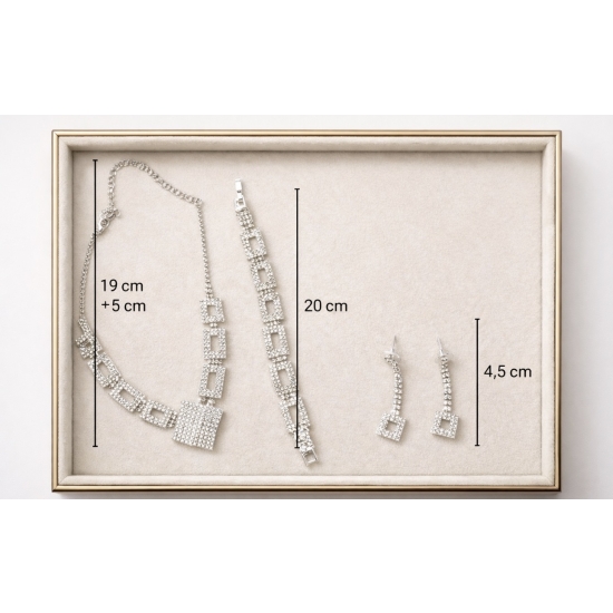 Elegancki komplet biżuterii w kolorze srebrnym z cyrkoniami – idealny na wyjątkowe okazje.