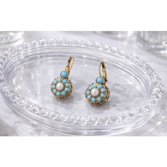 Miedziane kolczyki z turkusem syntetycznym – styl vintage