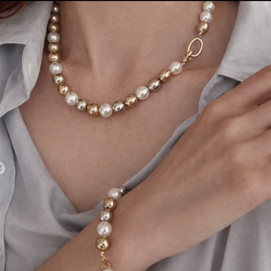 Elegancki zestaw z szklanych pereł – naszyjnik i bransoletka w klasycznym stylu