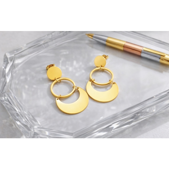 Kolczyki wiszące w kolorze złotym – geometryczne koła.