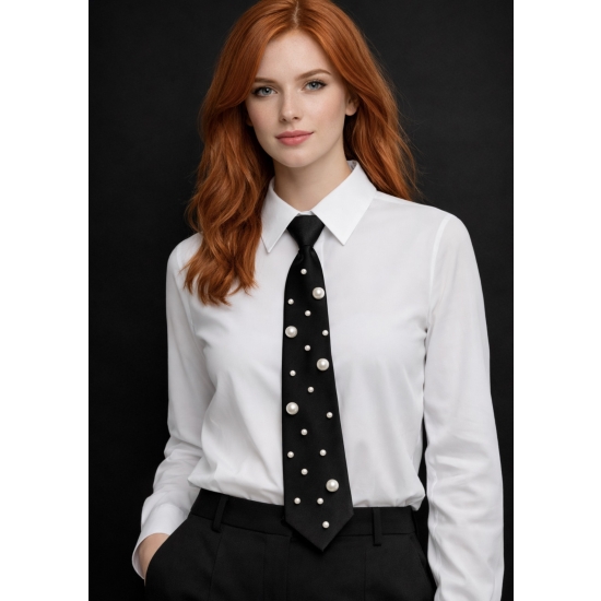 Krawat czarny z perełkami – elegancki akcent z charakterem.