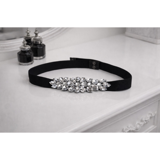 Elastyczny pasek glamour z kryształową aplikacją – elegancki i efektowny.