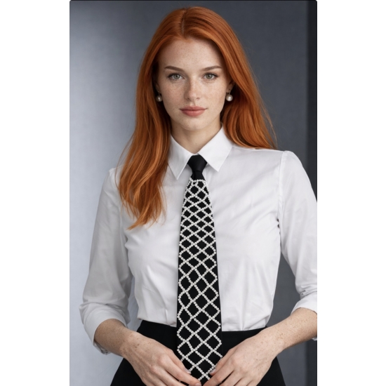 Czarny krawat z geometrycznym wzorem – nowoczesna elegancja.