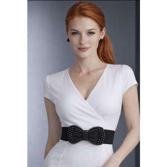 Elastyczny pasek z kokardą – czarny, elegancki glamour.