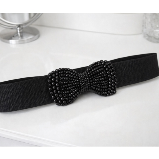 Elastyczny pasek z kokardą – czarny, elegancki glamour.