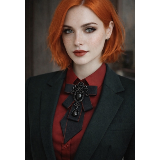 Krawatka ozdobna z broszką – elegancki, gothic glamour.