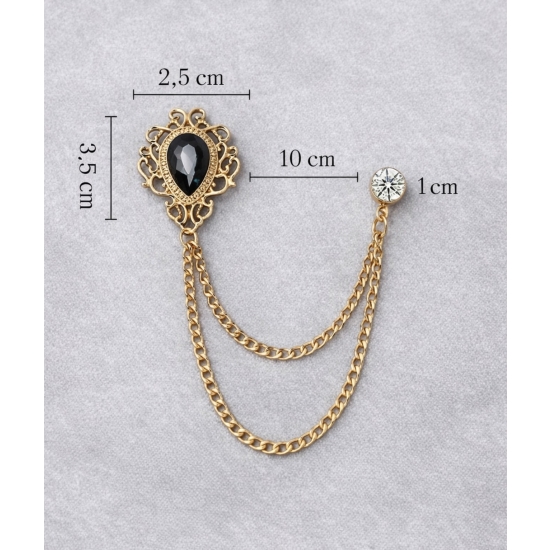 Podwójna broszka z szarym kamieniem – subtelna elegancja w złotej oprawie.