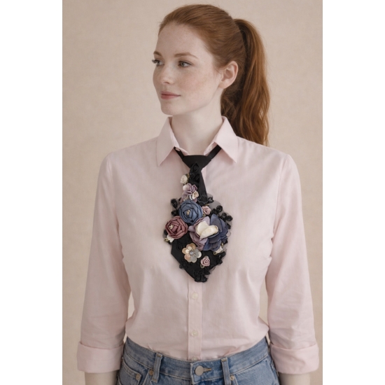 Krawat biżuteryjny z kwiatami 3D – elegancki akcent z artystycznym charakterem